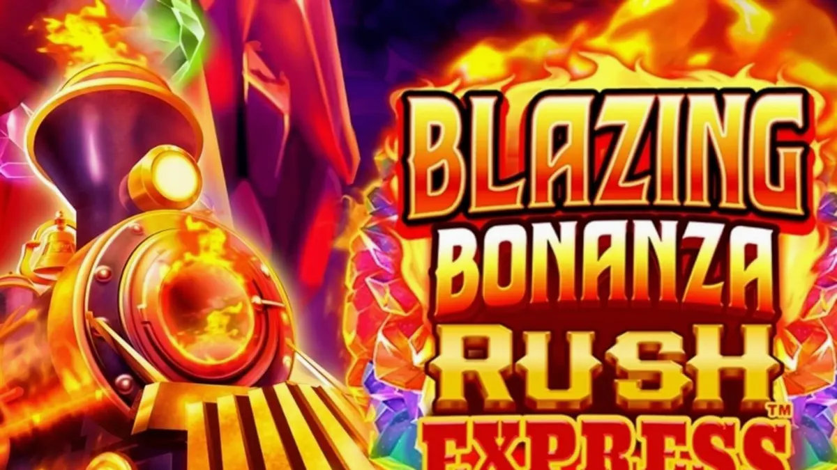 Tampilan visual slot Blazing Bonanza Rush Express dengan latar belakang tambang emas